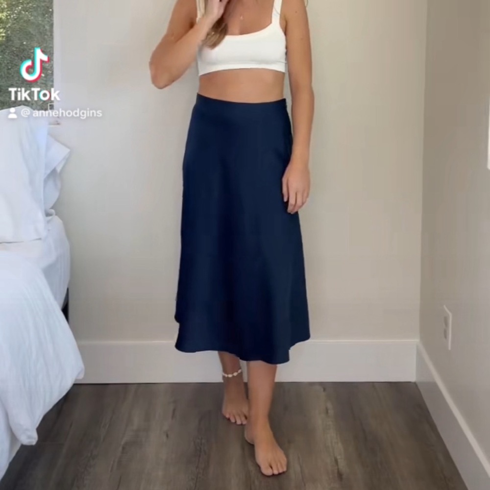 H&M Navy Slip Midi Skirt